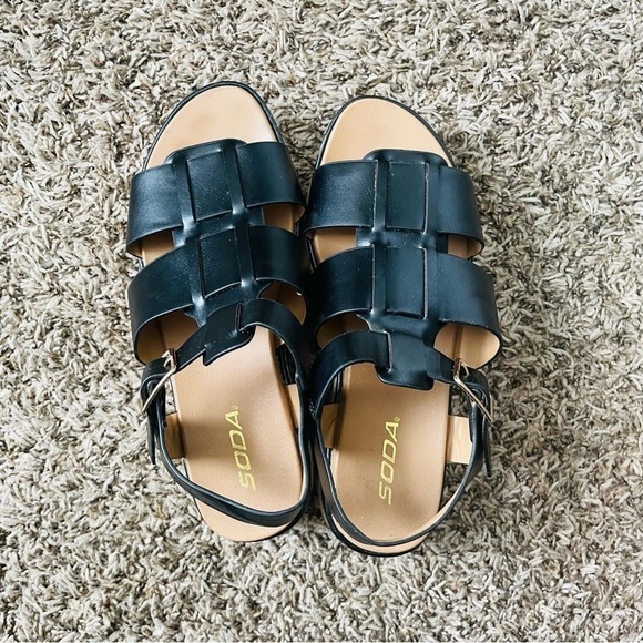 Soda woman’s espadrille platform sandal size 8 black tan casual strappy feminine - Picture 7 of 9